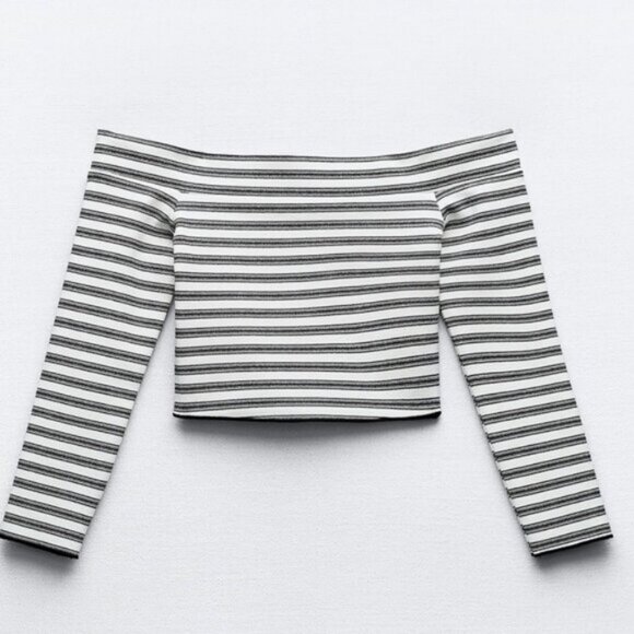 ZARA 2 PIECE SET STRIPED STRETCH KNIT TOP AND HIPSTER PANTIES - Picture 3 of 8